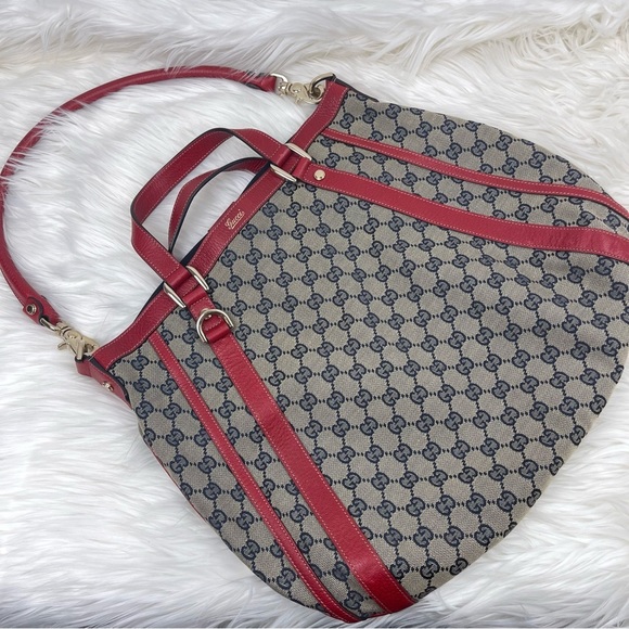 GUCCI Red & Blue GG Canvas and Leather Abbey 2 way Hobo Bag 💯 Authentic 😎 - Picture 3 of 16